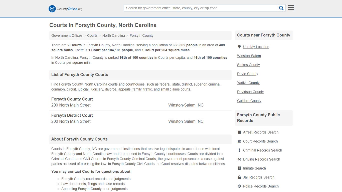 Courts - Forsyth County, NC (Court Records & Calendars)